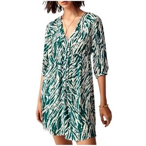 Ba&sh Dress Women 2 Green Ivory Vuzy Abstract Print V Neck Button‎ Down Mini